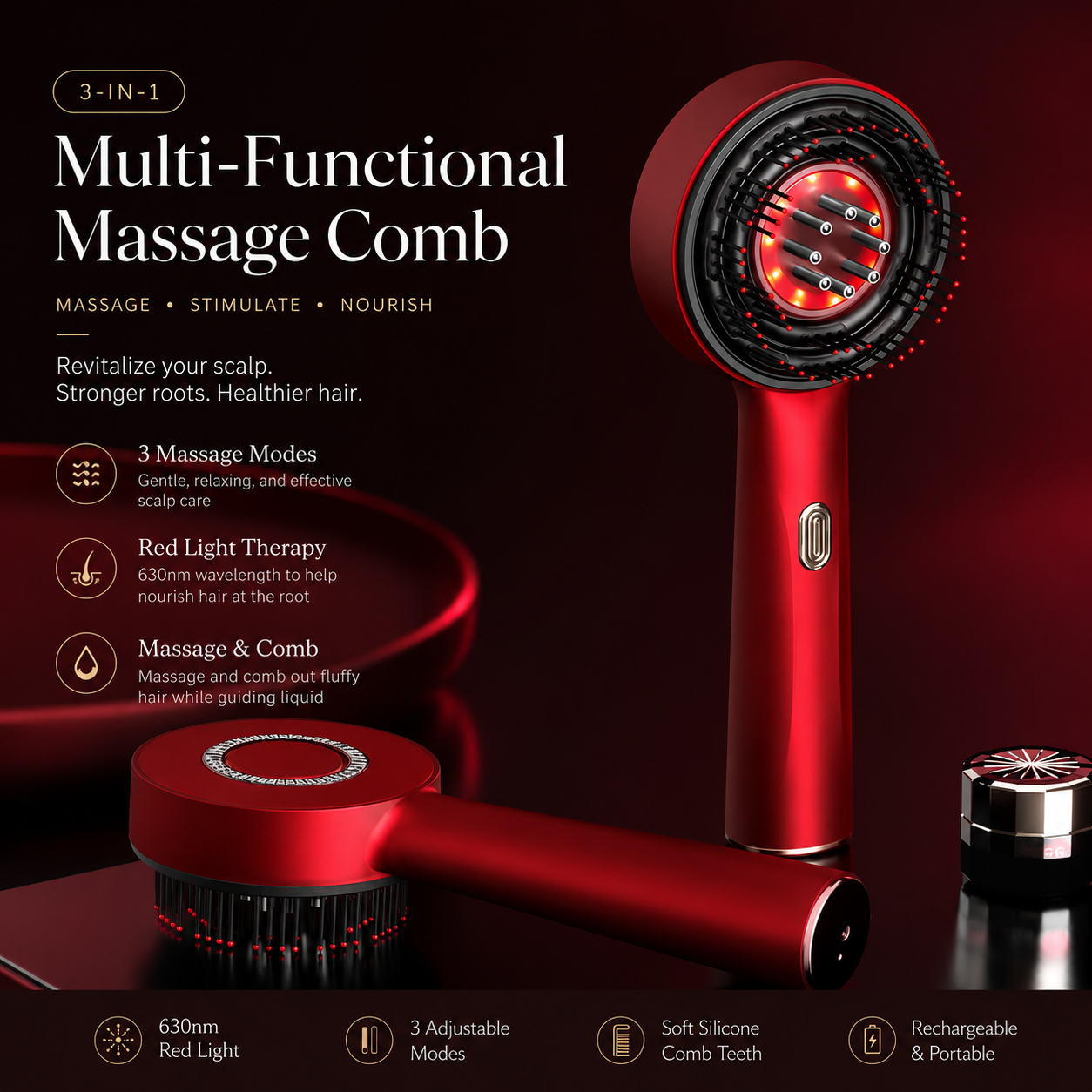 Red Light Therapy Hair Brush - Grow Back Your Hair With 10 Minutes Daily