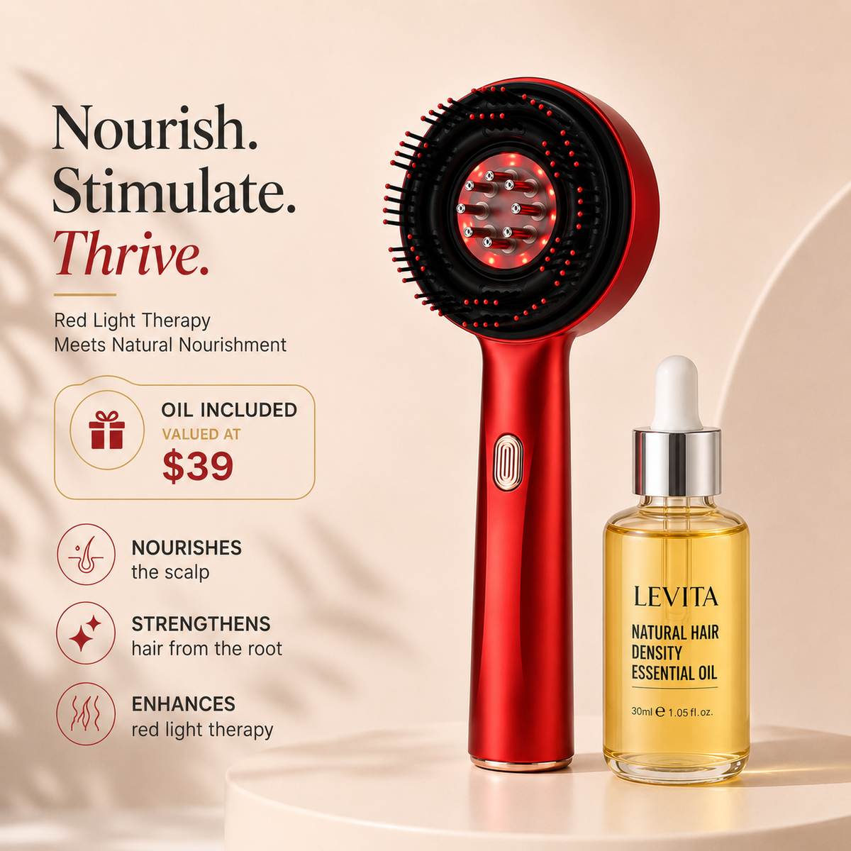 Red Light Therapy Hair Brush - Grow Back Your Hair With 10 Minutes Daily